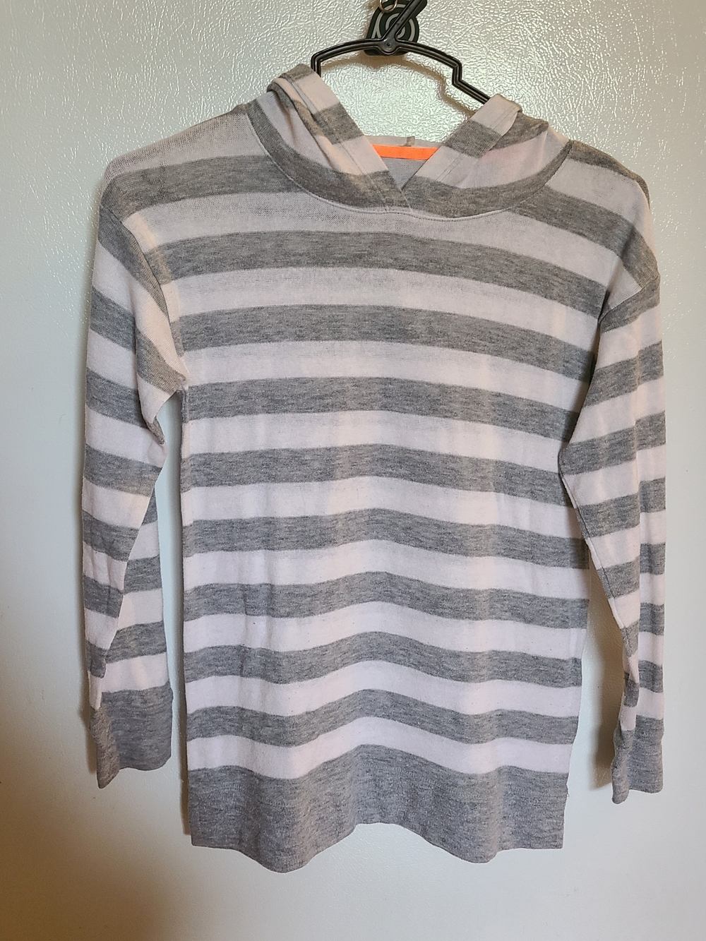 Justice Gray & White Striped Hooded Top